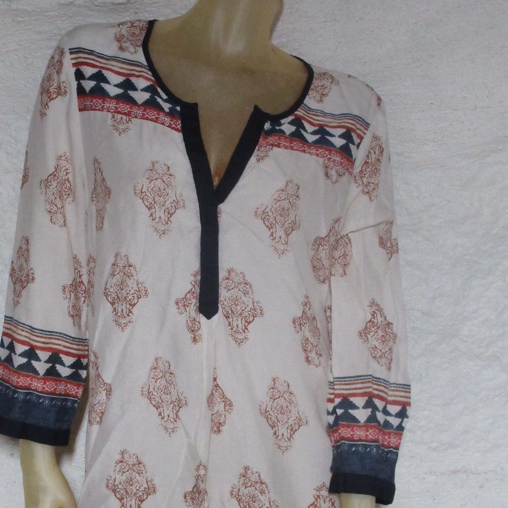 Lucky Brand Boho Aztec Long Print Tunic Top Sz L